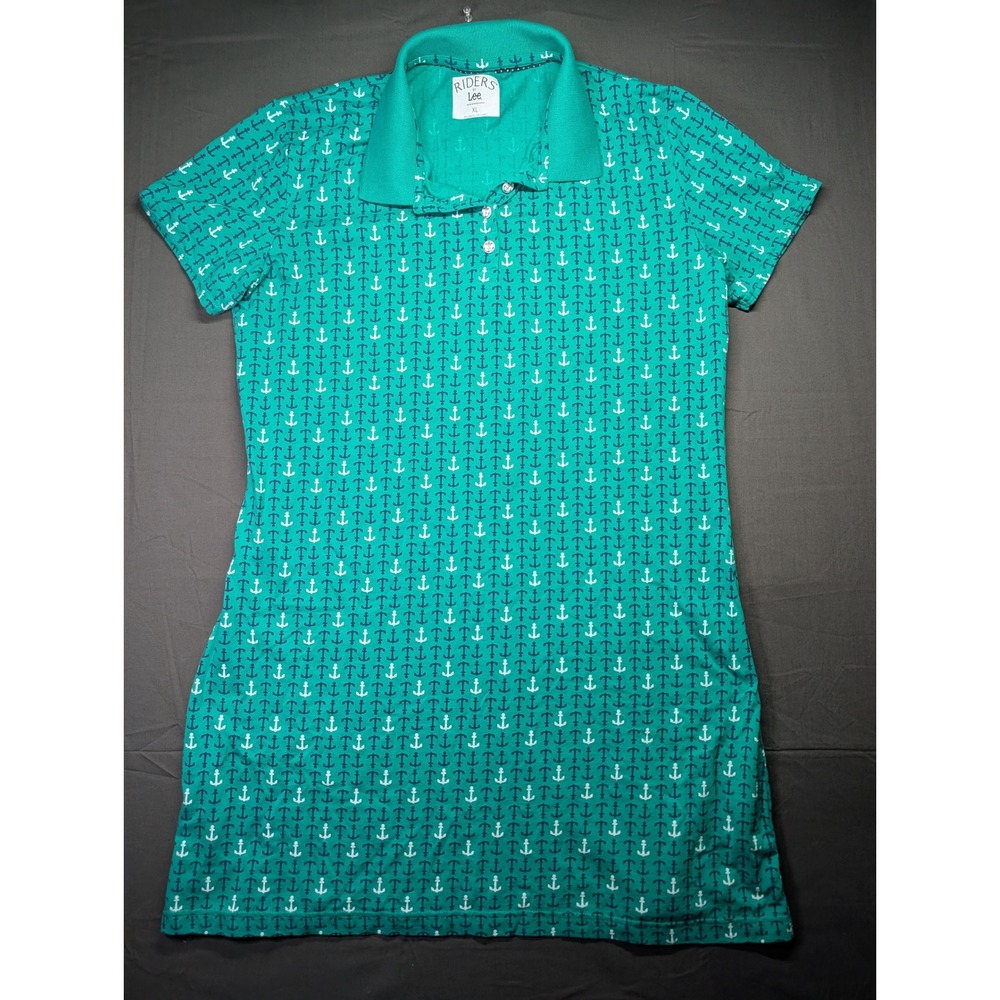 Riders by Lee Green Anchor Print Polo Shirt XL Short Sleeve Nautical Jersey Knit